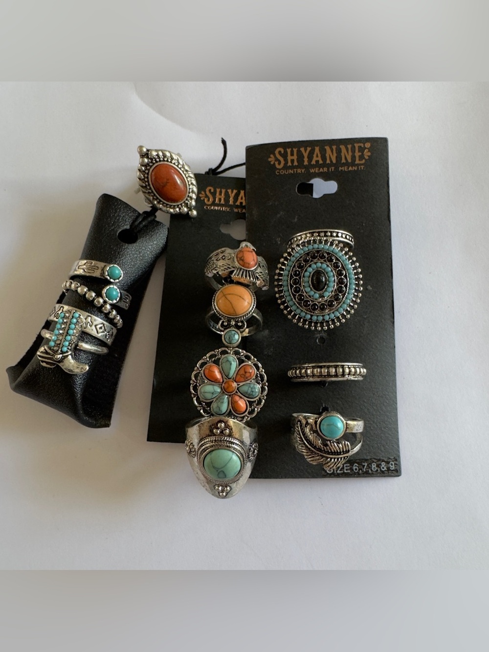 Shyanne Turquoise & Orange Mixed Metal Boho Ring Set